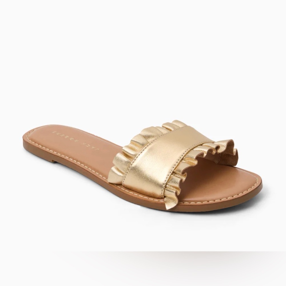 Jack Rogers Rozette Ruffle Slide Sandal Gold Leather